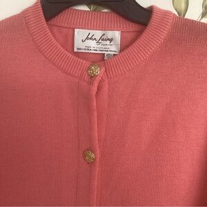 🏴󠁧󠁢󠁳󠁣󠁴󠁿 John Laing Scotland merino wool cardigan Sz 42 EUC sweater salmon